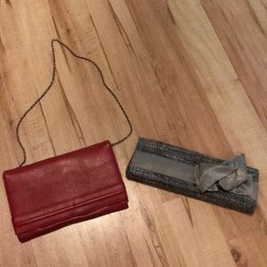 Red mini shoulder bag & blue/gray hand bag/wallet